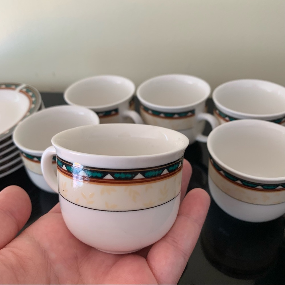 Vintage Southwest Style Espresso Demitasse Cup and Saucer Set 6 - Porcelain 90’s